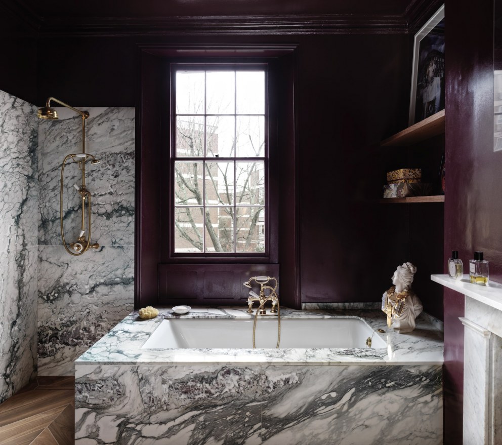 The Big Small House | An opulent aubergine bathroom | Interior Designers